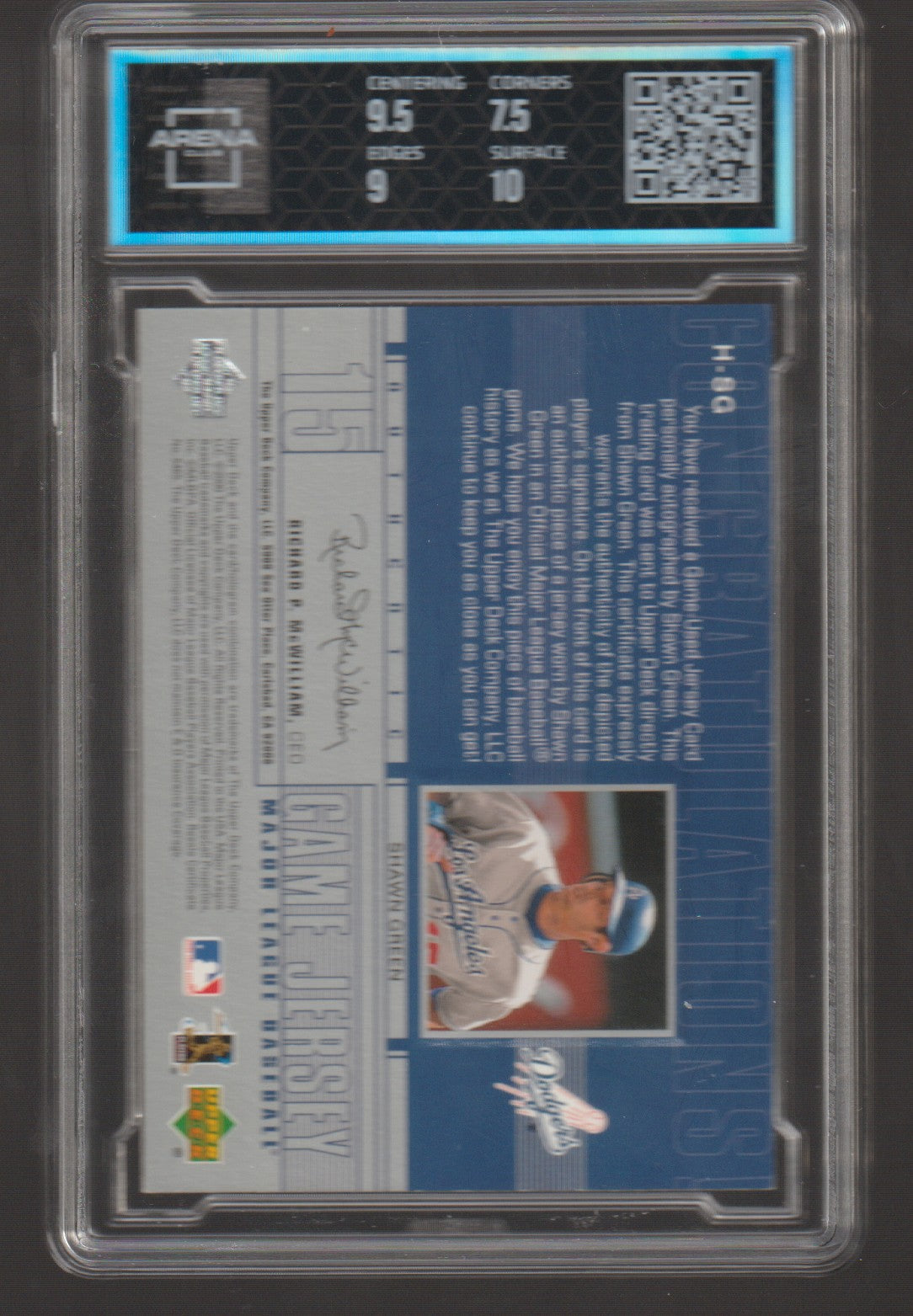 Back of a sports trading card with player image, statistics, and branding