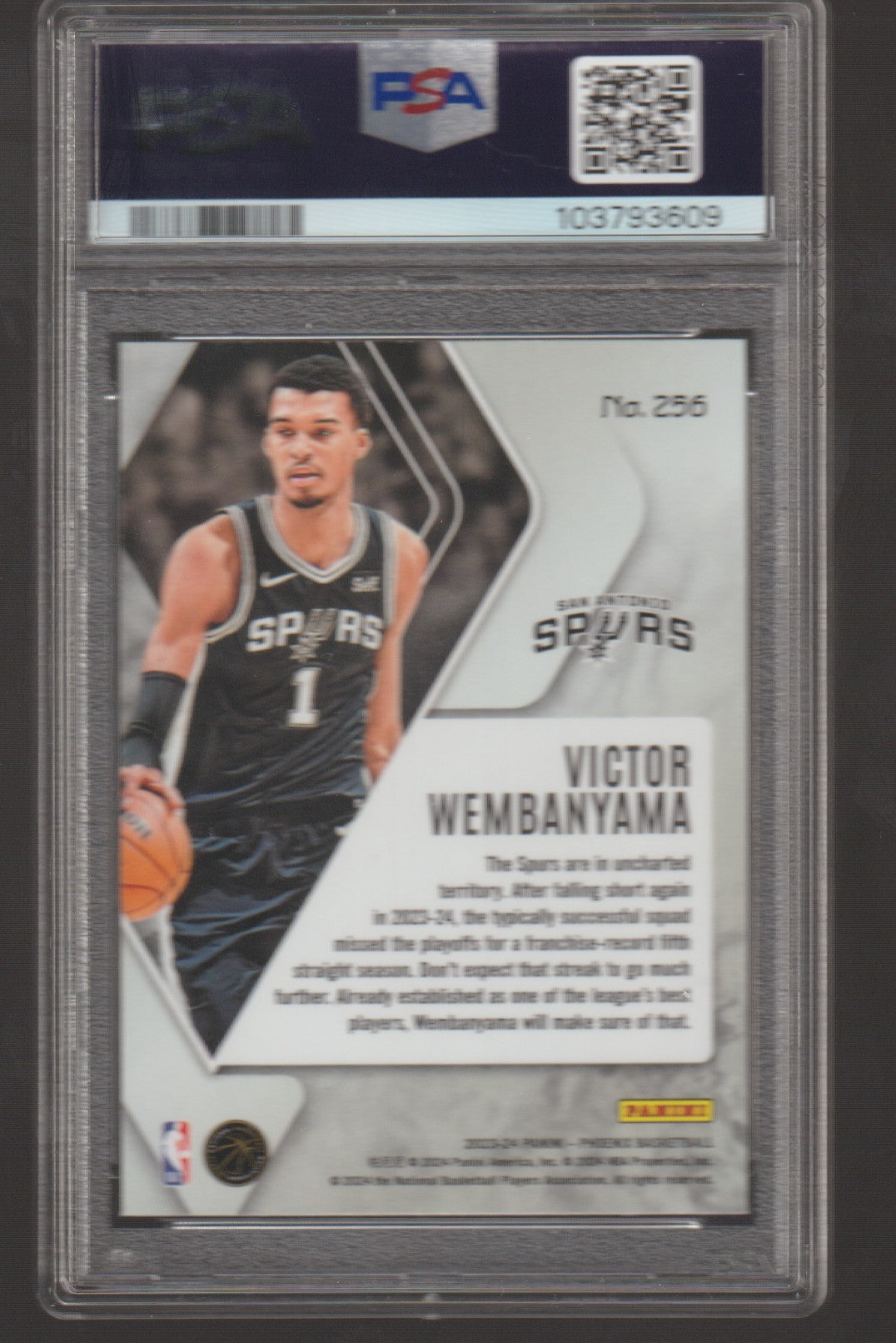 Basketball trading card of Victor Wembanyama with PSA grading label