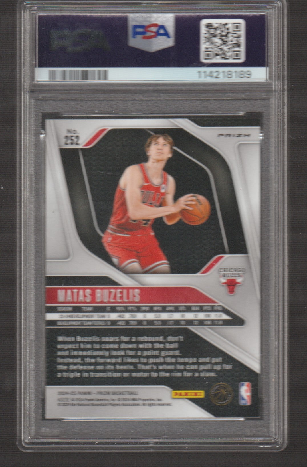 Basketball trading card in a PSA protective case with player image and details.