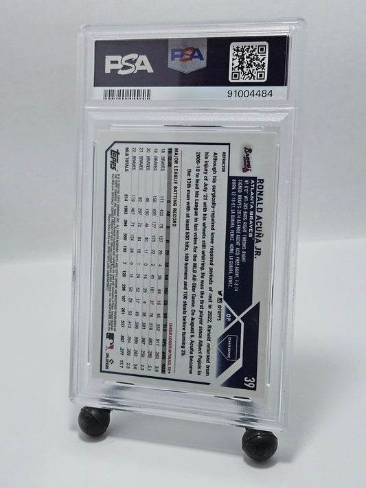 2023 Topps Chrome #39 Ronald Acuña Jr. Refractor PSA 9 Mint – Atlanta Braves