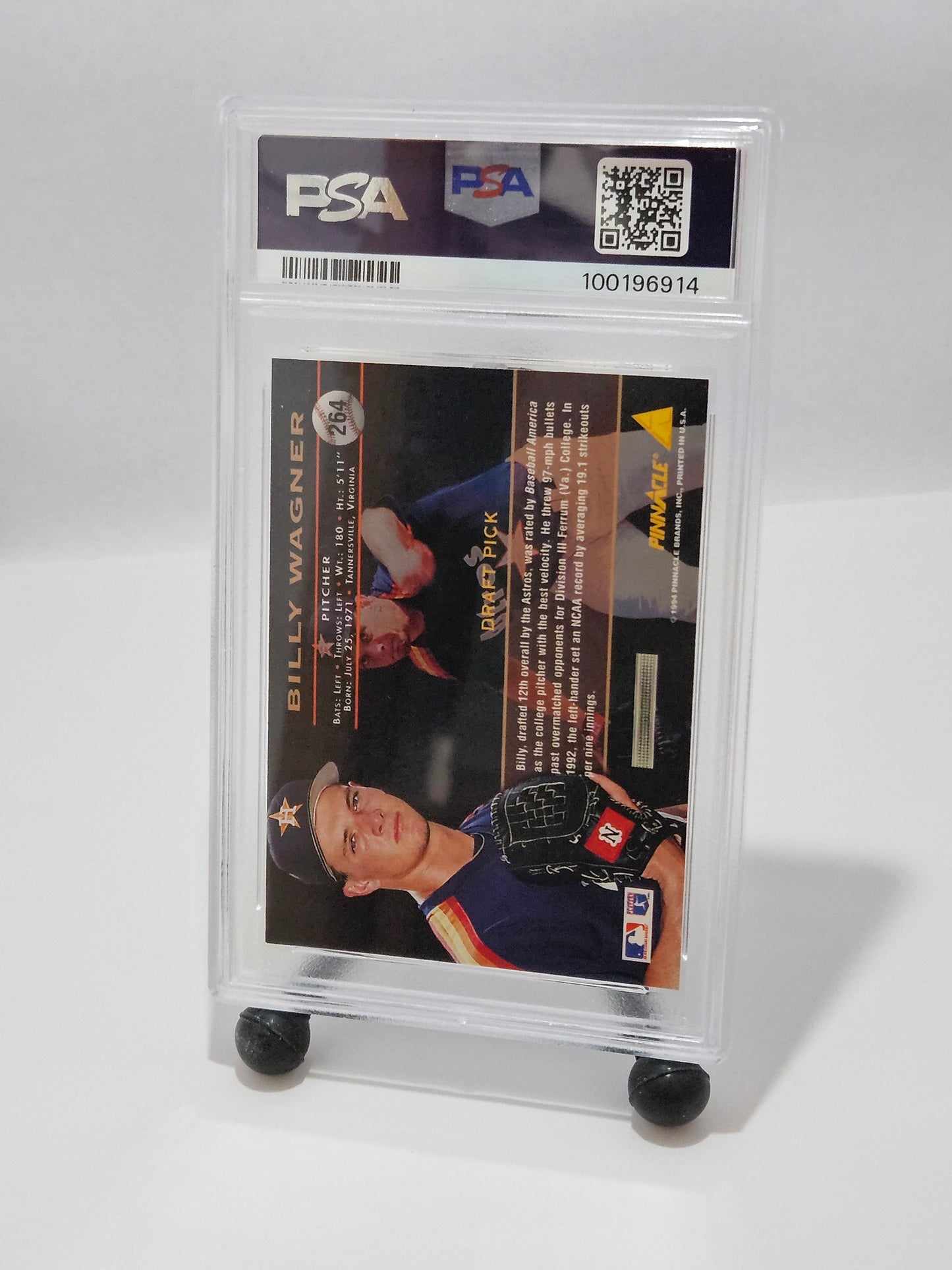 Trading card of Billy Wagner in a protective case on a white background