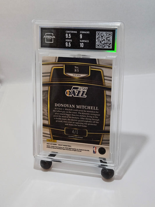 2021-22 Panini Select #83 Donovan Mitchell Neon Purple Pulsar /5 – Arena Club 9.5 GEM MINT+