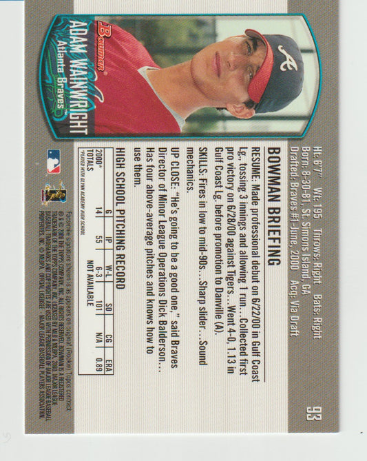 Baseball trading card featuring a player in a red and blue uniform with a detailed back
