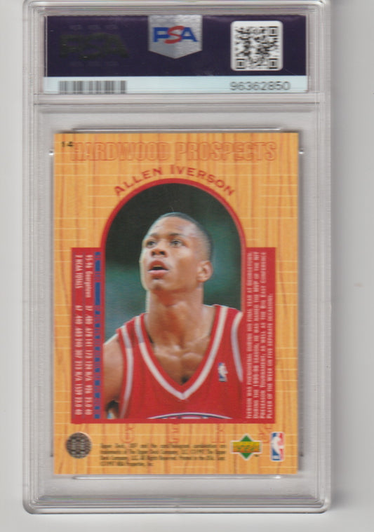 Basketball trading card of Allen Iverson with PSA grading label
