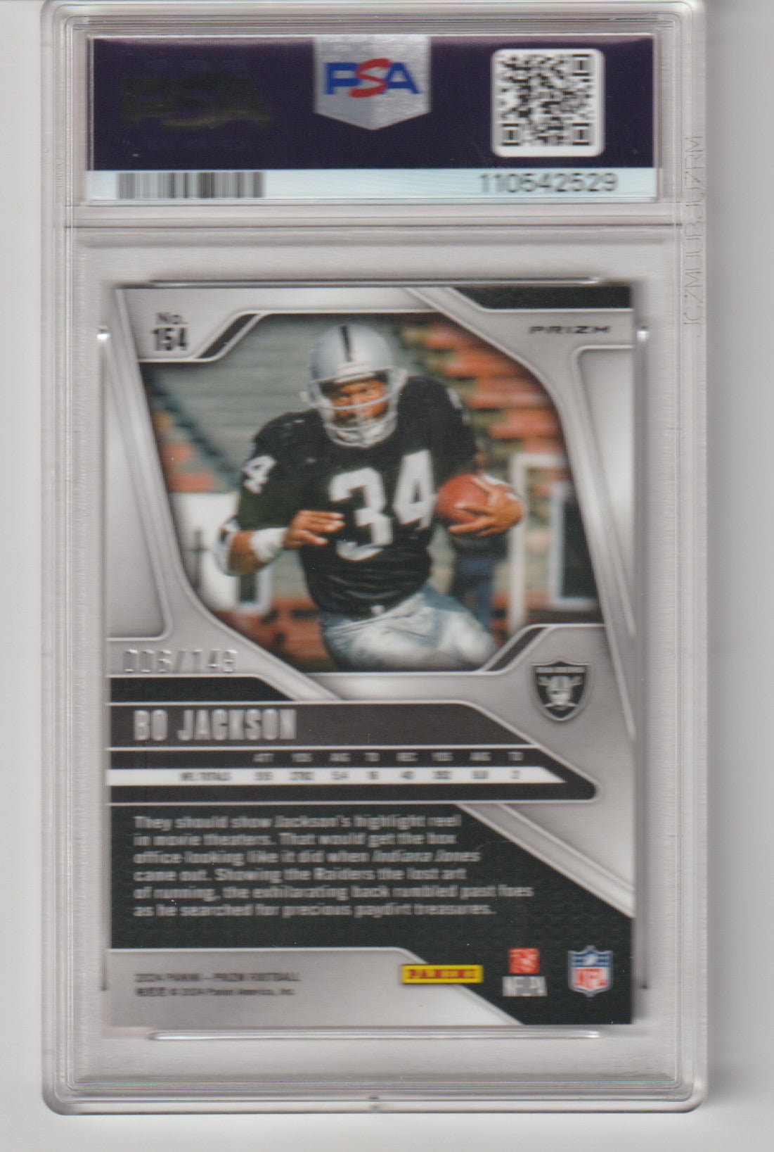 Trading card of a football player in a protective case with FSA logo