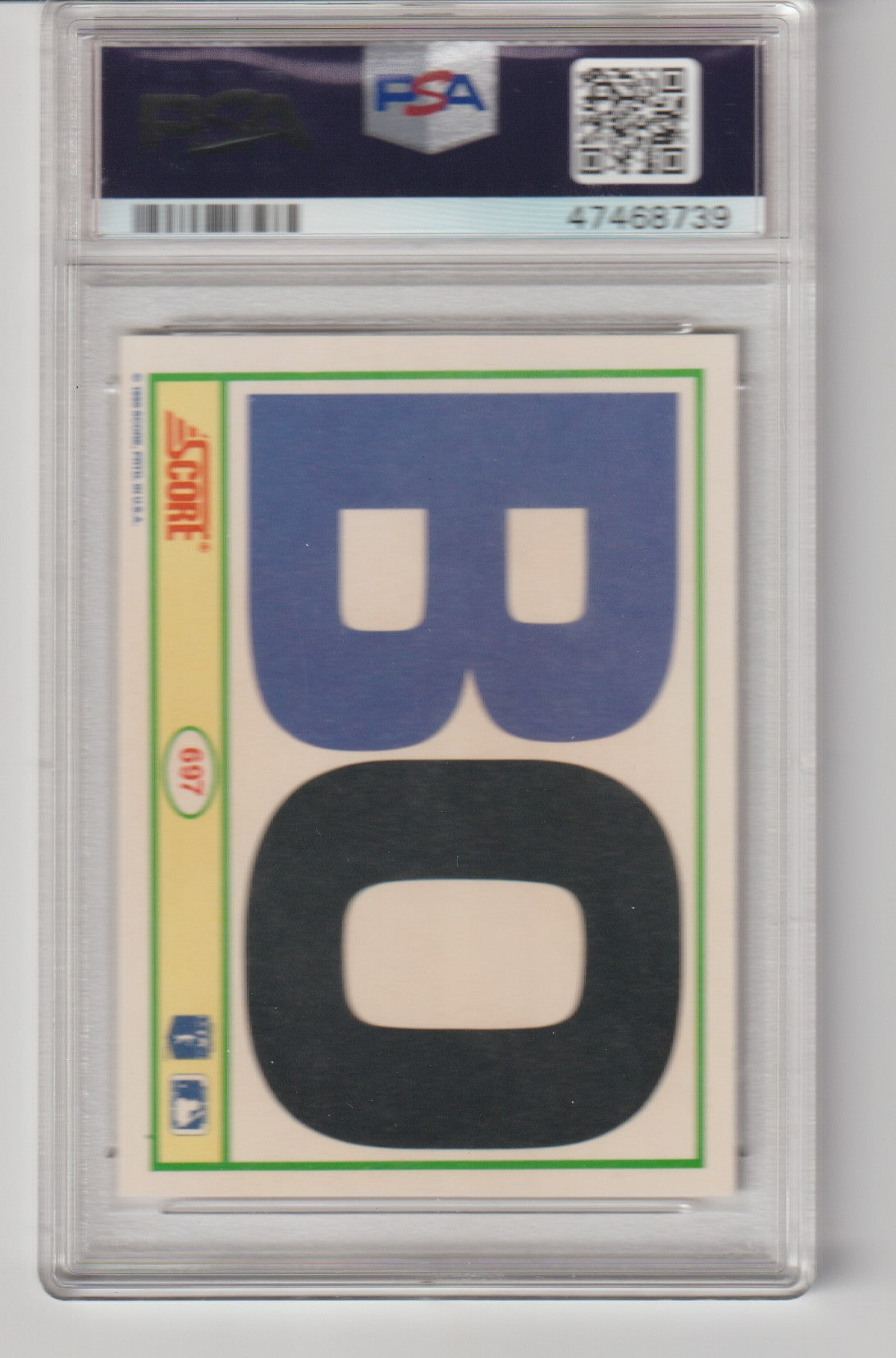 Trading card with 'BO' letters in blue, beige, and black, encased in a PSA protective holder.