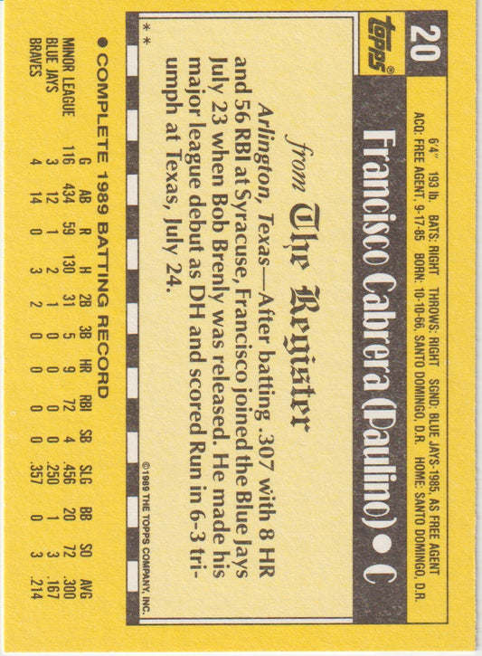Baseball trading card back with player information and statistics on a yellow background