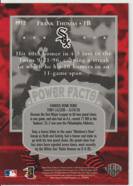 Baseball trading card featuring Frank Thomas with red border and black and white player image.