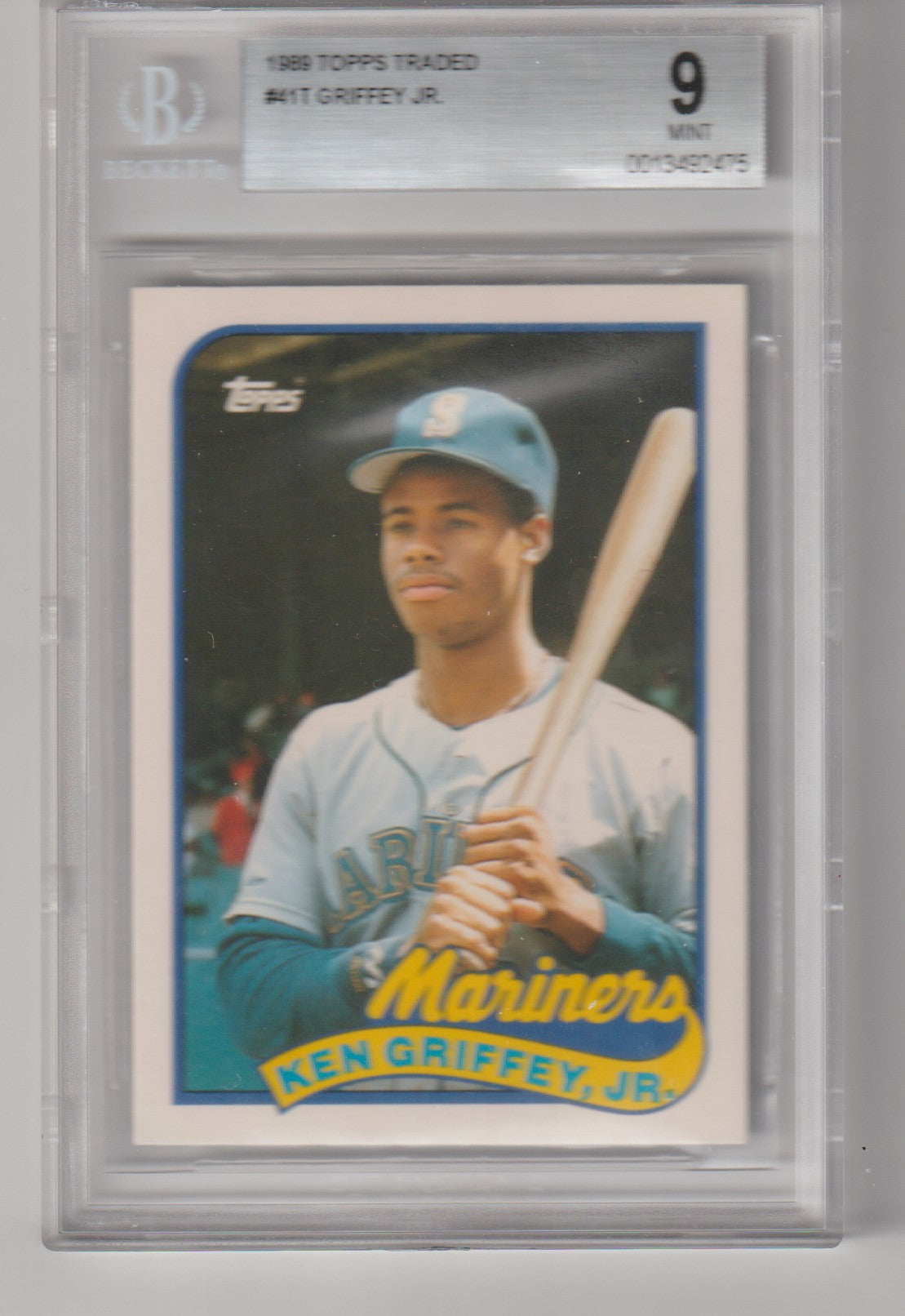 Baseball trading card of Ken Griffey Jr. with a BGS grading label on a gray background
