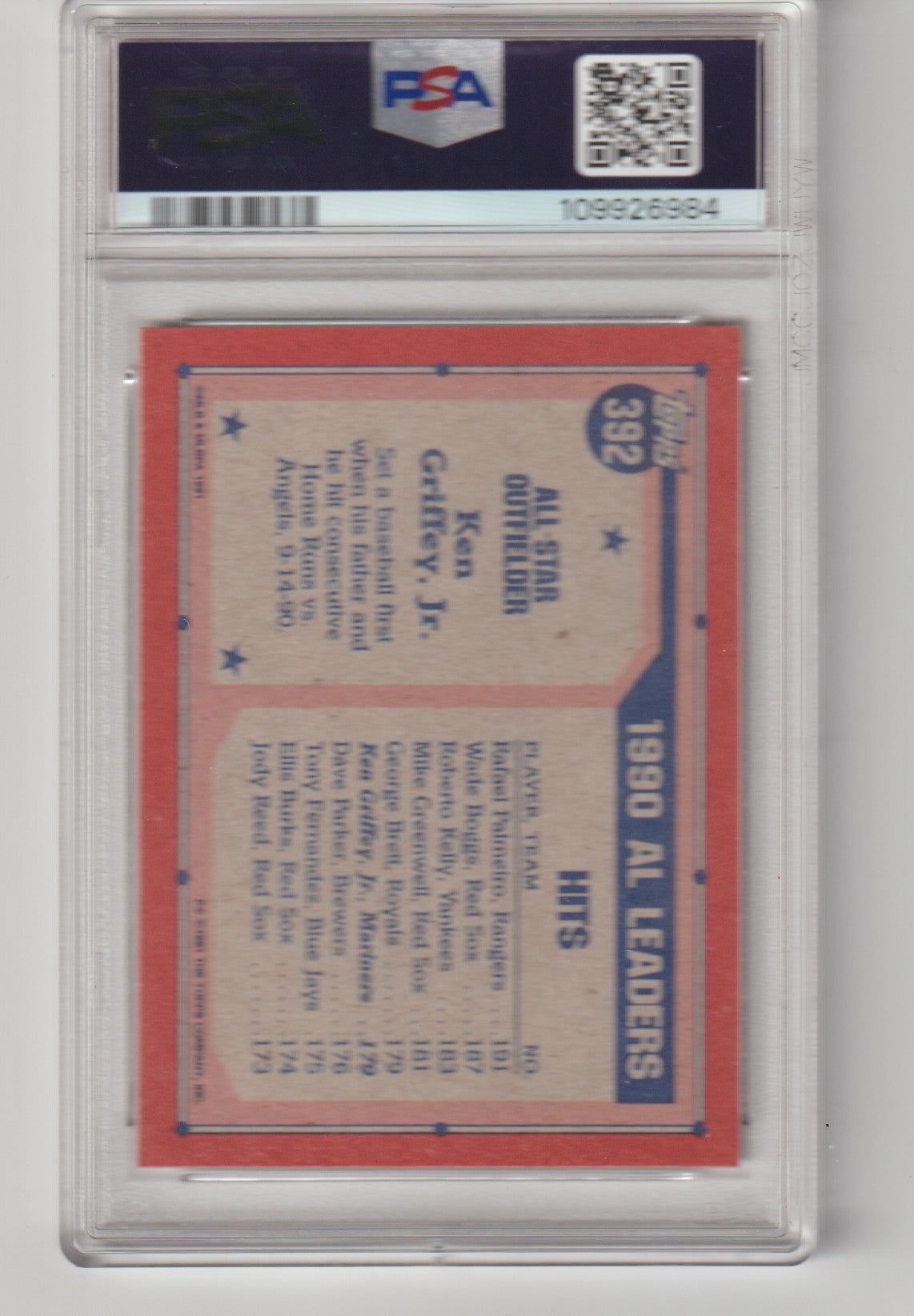 Baseball trading card with PSA grading label on a white background