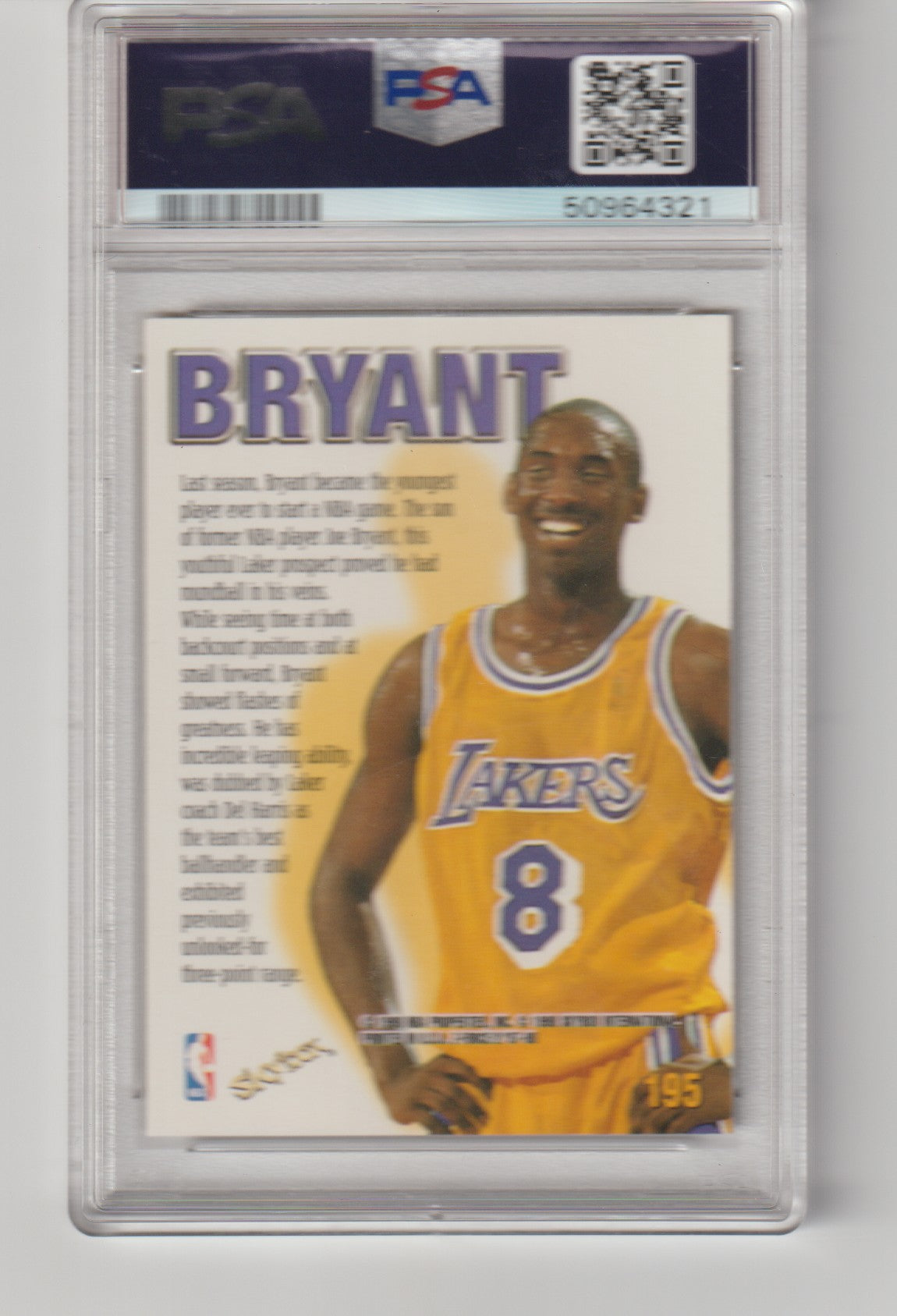 Basketball trading card of a player in a Lakers jersey with PSA grading label