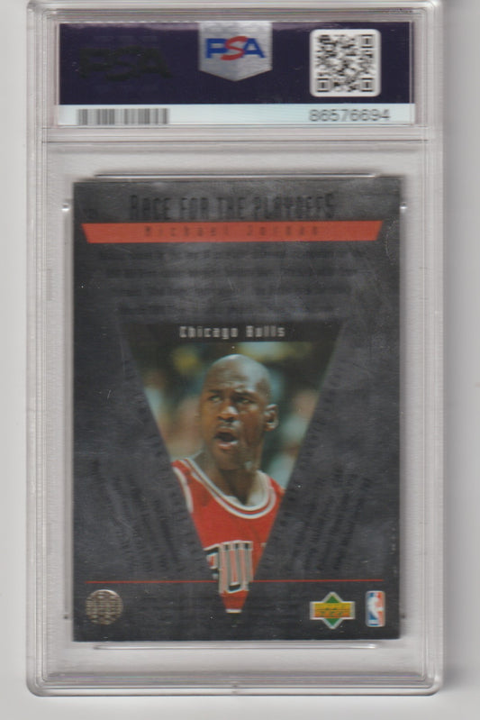 Basketball trading card of a player in a Chicago Bulls jersey, graded by PSA