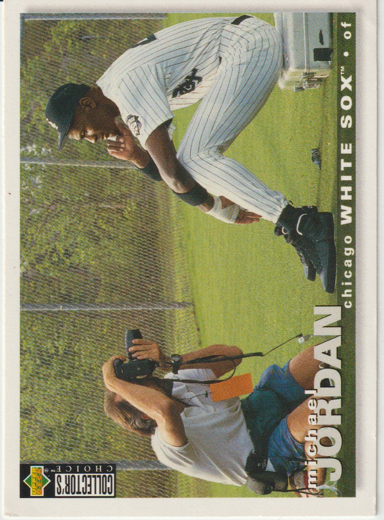 Baseball trading card of a player in a Chicago White Sox uniform, with a camera crew on the field.
