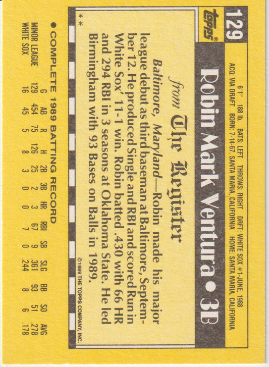 Baseball trading card back with player information on a yellow background