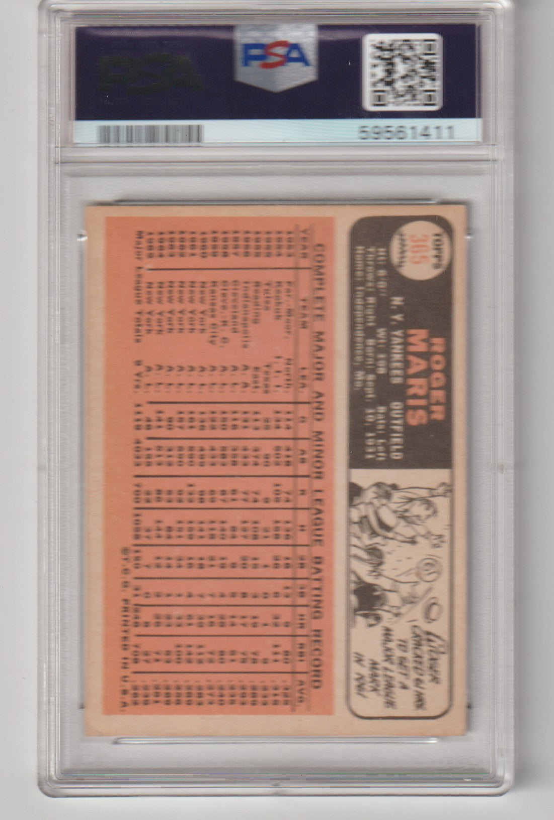 Baseball trading card with a PSA grading label on the back