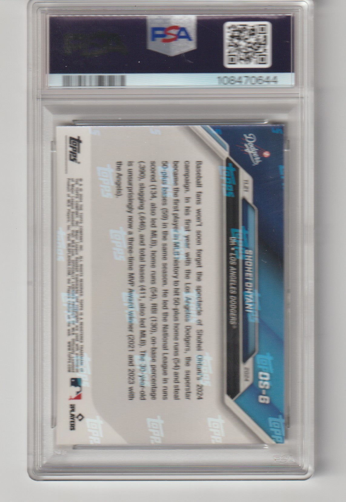 Baseball trading card with a clear protective sleeve and FSA logo on the back