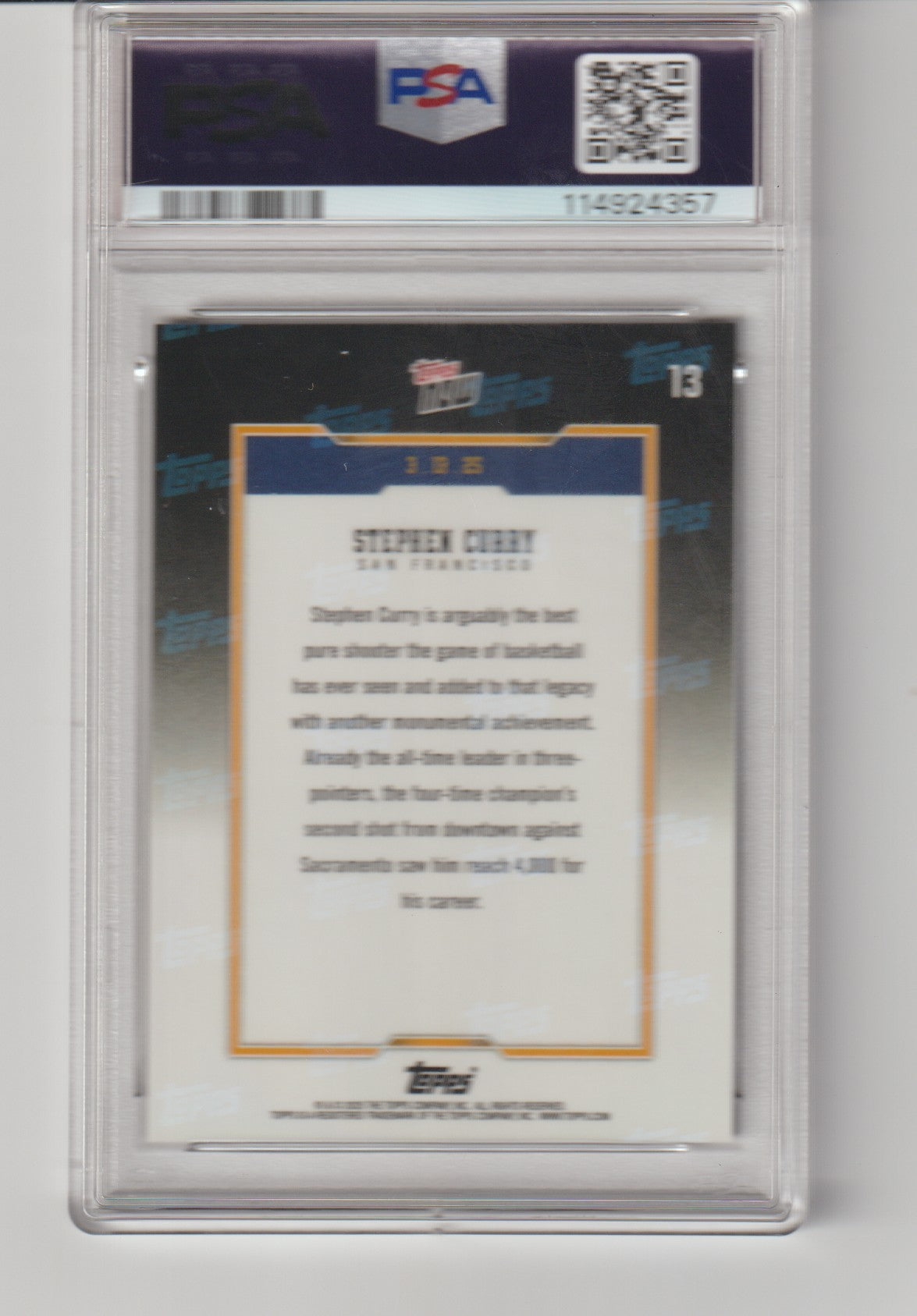 Basketball trading card in a PSA protective case with a white background