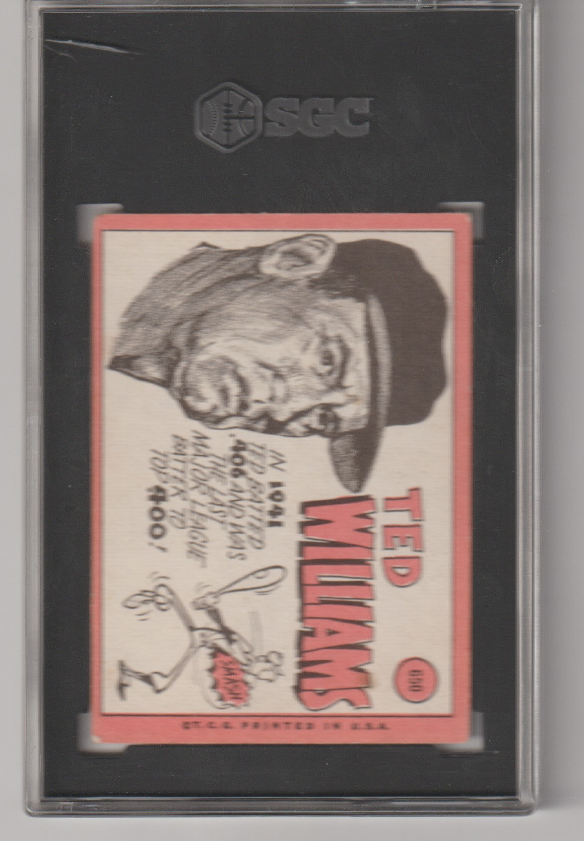 Vintage baseball trading card of Ted Williams in a protective case with SGC logo.