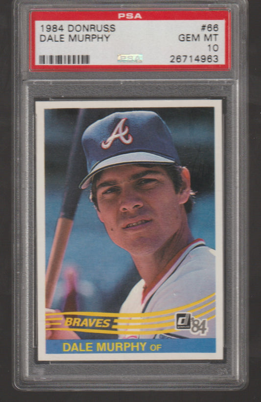 Baseball trading card of Dale Murphy in a Braves uniform with PSA grading label.