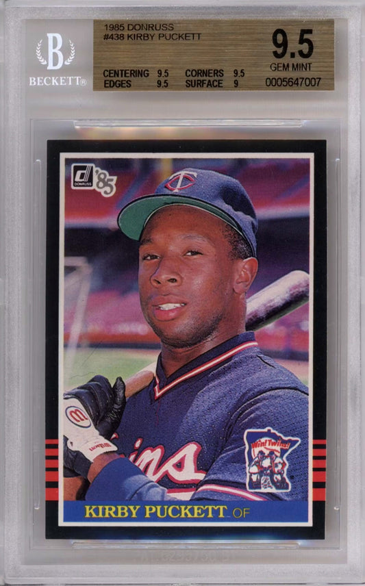 Baseball trading card of Kirby Puckett with Beckett grading label