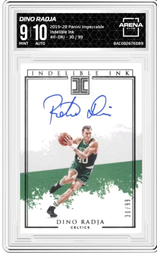 Basketball trading card of Dino Radja with autograph and limited edition details