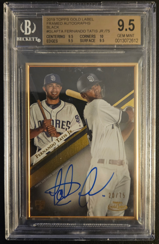 Baseball trading card with autograph in a Beckett grading case