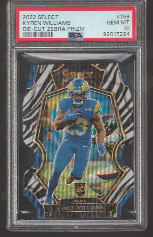 Collectible sports trading card featuring Kyren Williams in a blue uniform with the number 23, encased in a protective holder.