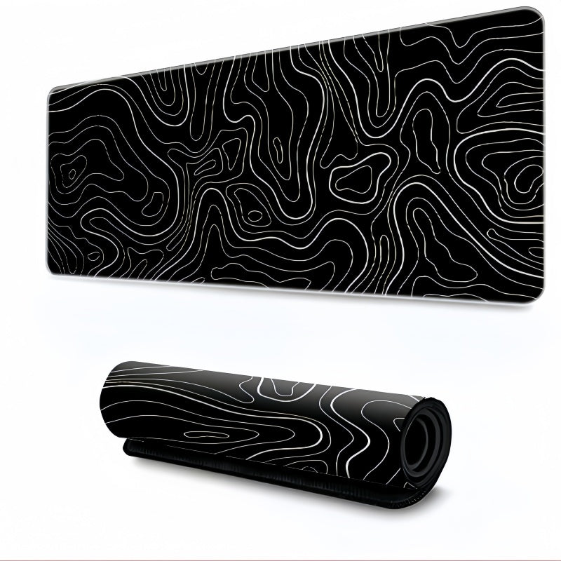 Anti-Slip Topographic Black and White Mouse Pad for Keyboard - 30x80cm_1