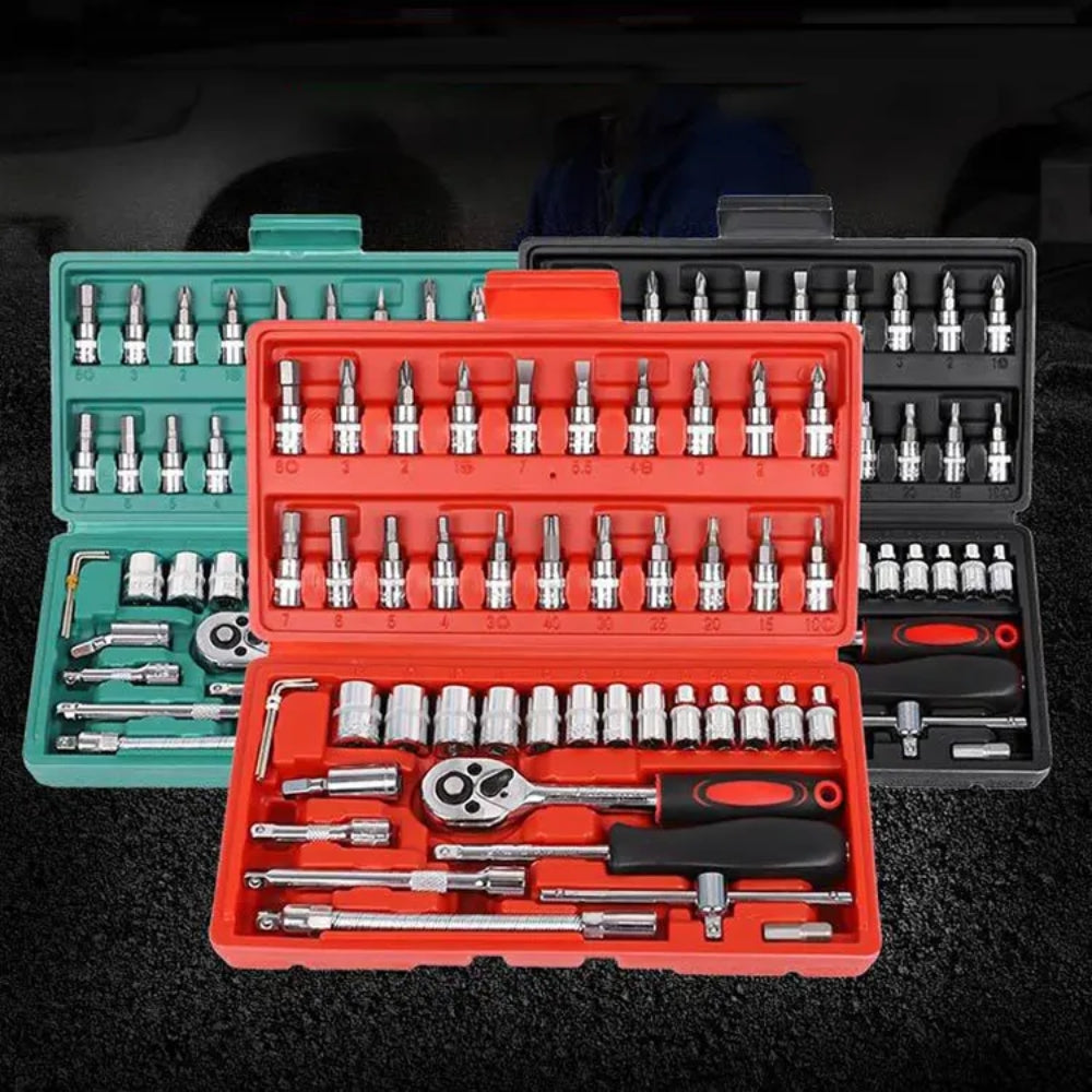 46Pcs Multi Purpose Tool Kit Set with Wrench Socket and Precision Screwdriver_0