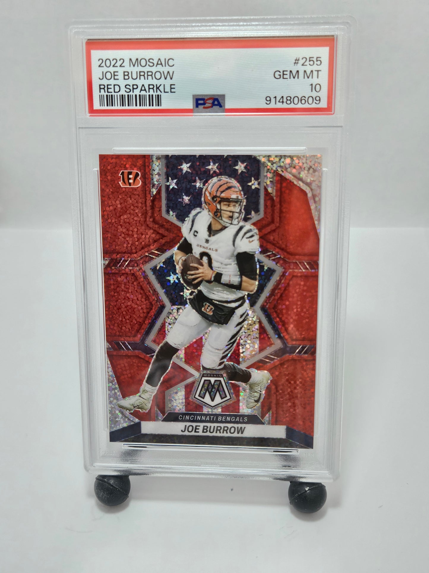 2022 Mosaic #255 Joe Burrow National Pride Red Sparkle Prizm PSA 10 Gem Mint – Cincinnati Bengals