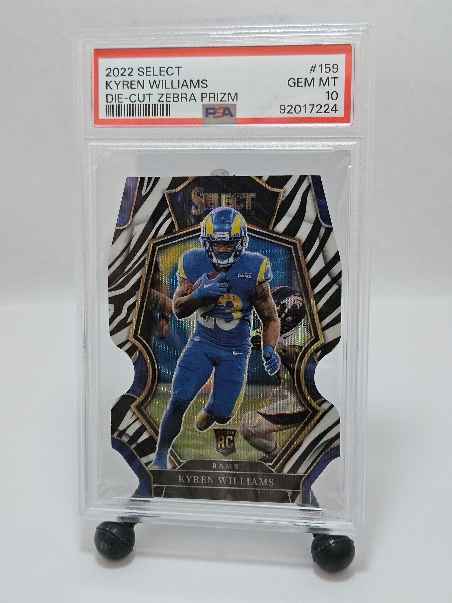 2022 Select Kyren Williams Die-Cut Zebra Prizm RC PSA 10 Gem Mint – Los Angeles Rams