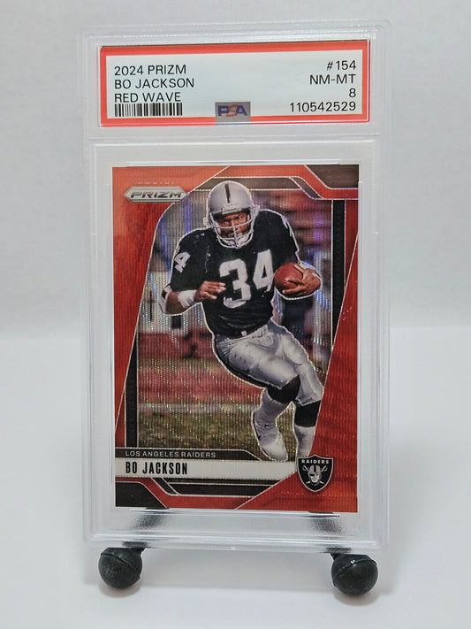 2024 Panini Prizm #154 Bo Jackson Red Wave /149 PSA 8 NM-MT – Los Angeles Raiders