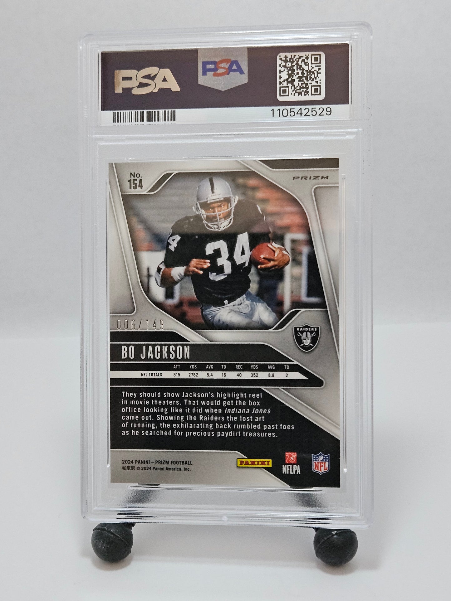 2024 Panini Prizm #154 Bo Jackson Red Wave /149 PSA 8 NM-MT – Los Angeles Raiders