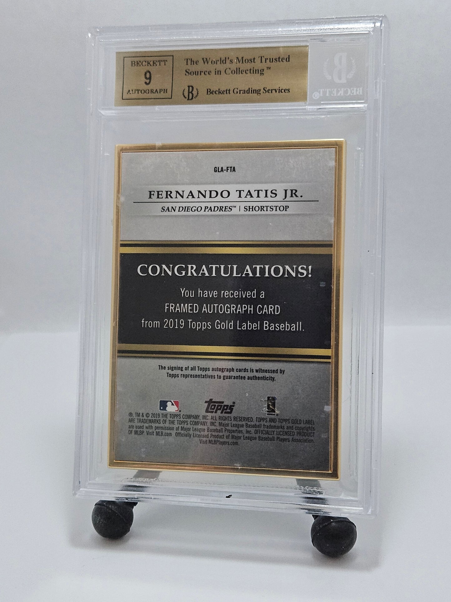 2019 Topps Gold Label Fernando Tatis Jr. Framed Auto Black #20/75 BGS 9.5/9 – San Diego Padres
