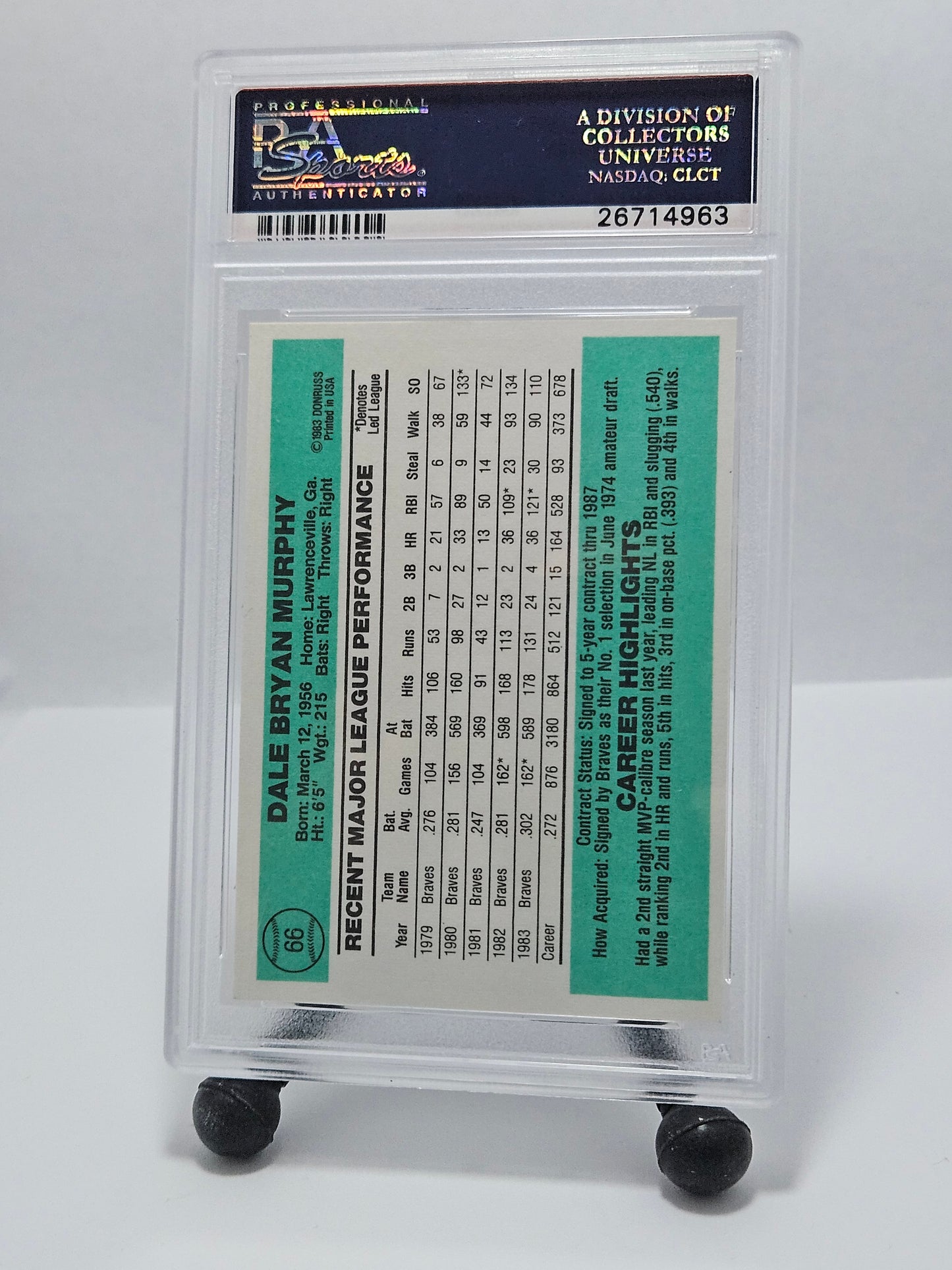 1984 Donruss Dale Murphy PSA 10 Gem Mint – Atlanta Braves