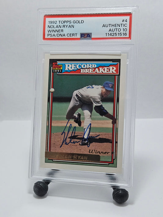1992 Topps Gold #4 Nolan Ryan Record Breaker Winner – PSA/DNA Auto 10