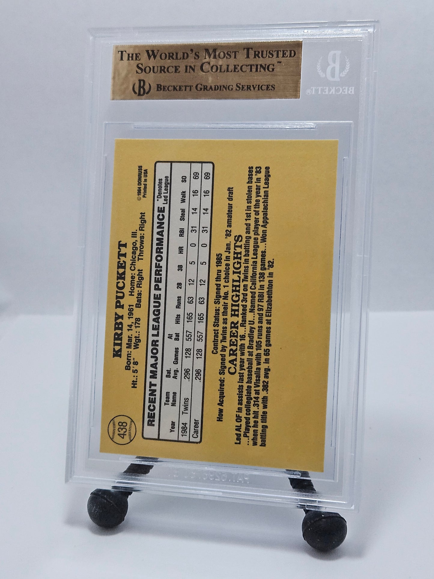 1985 Donruss #438 Kirby Puckett RC BGS 9.5 Gem Mint – Minnesota Twins