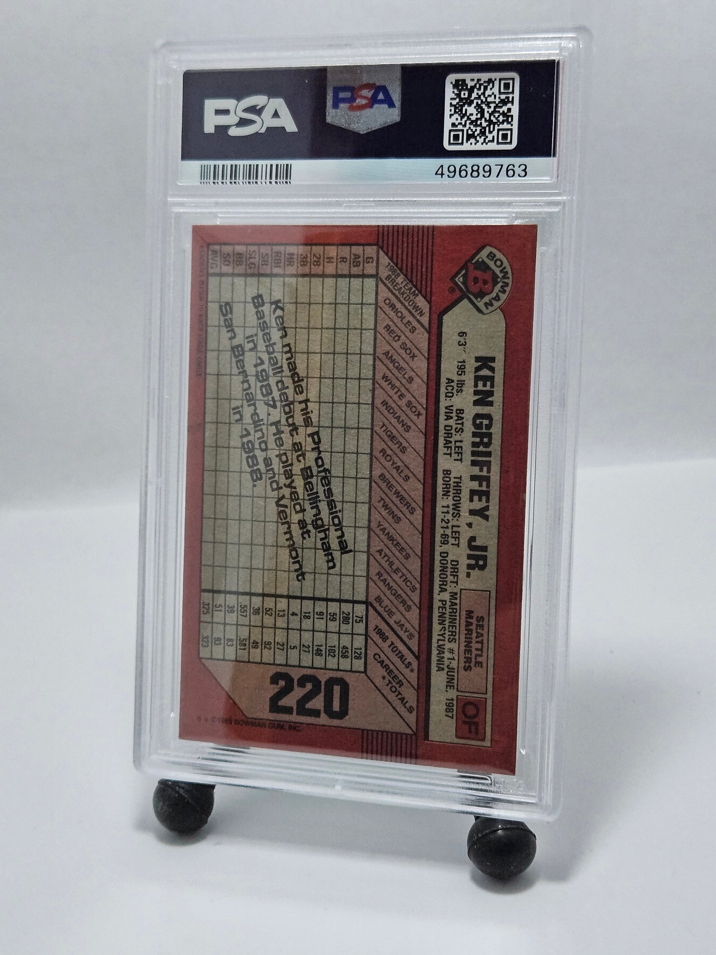 1989 Bowman #220 Ken Griffey Jr. PSA 9 Mint – Seattle Mariners