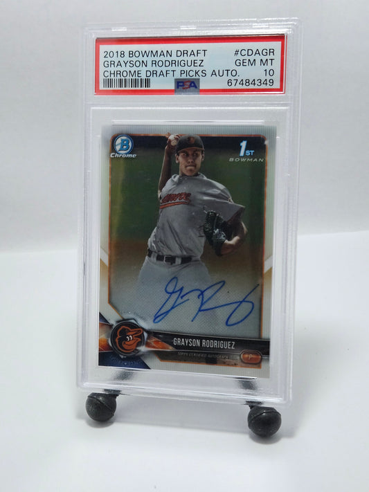 2018 Bowman Draft #CDAGR Grayson Rodriguez Chrome Draft Picks Auto PSA 10 Gem Mint – Baltimore Orioles