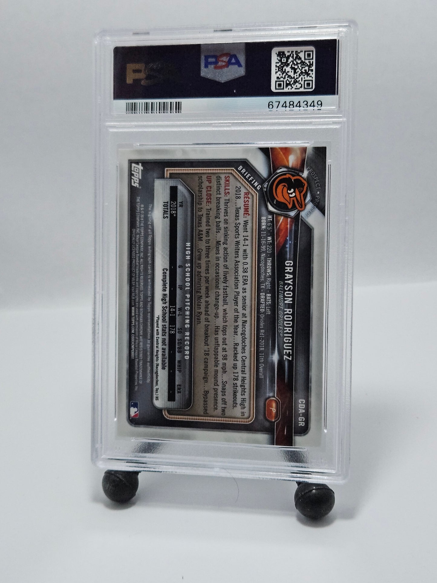 2018 Bowman Draft #CDAGR Grayson Rodriguez Chrome Draft Picks Auto PSA 10 Gem Mint – Baltimore Orioles