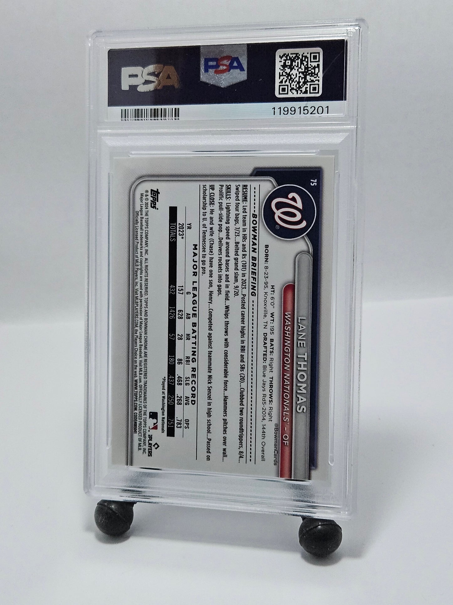 2024 Bowman Chrome S/E #75 Lane Thomas Black /10 PSA 10 Gem Mint – Washington Nationals (POP 2)