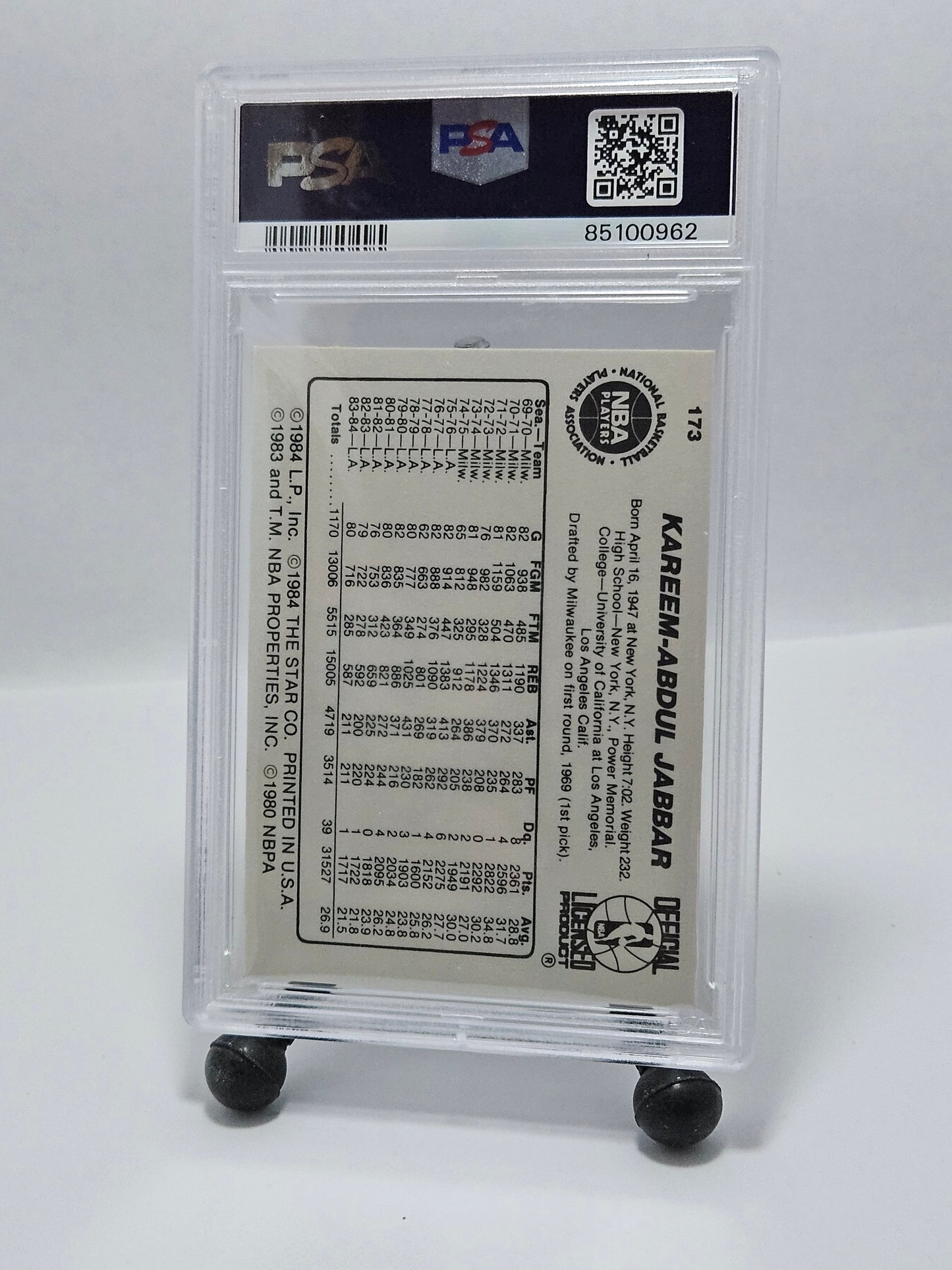 1984 Star #173 Kareem Abdul-Jabbar PSA 8 NM-MT – Los Angeles Lakers