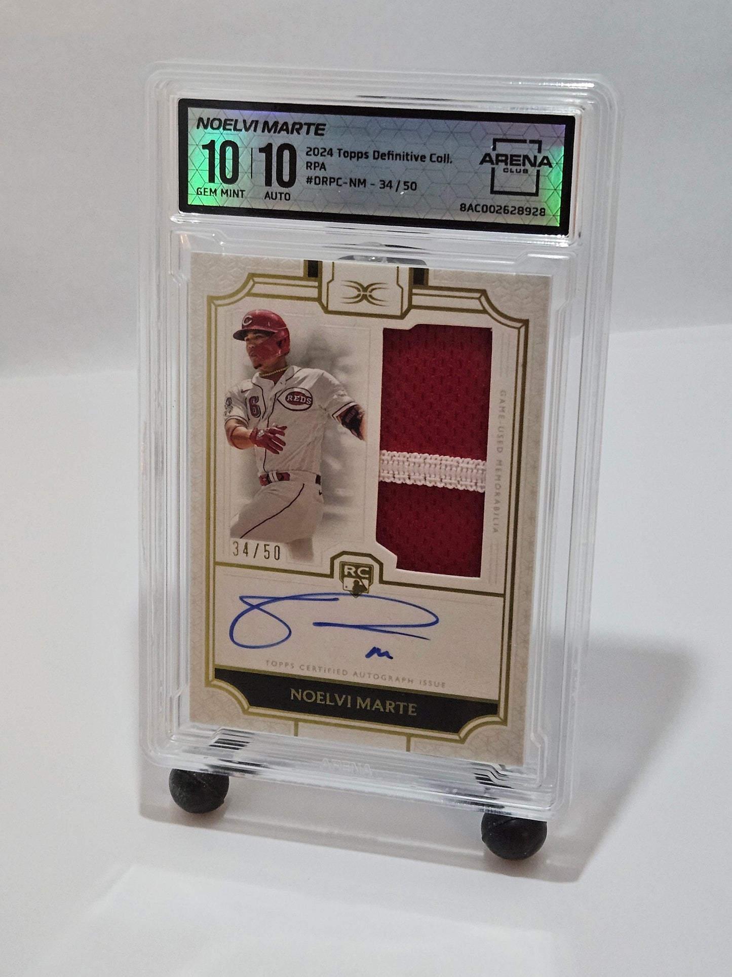 2024 Topps Definitive Collection Noelvi Marte Rookie Patch Auto /50 Arena Club 10/10 Gem Mint – Cincinnati Reds