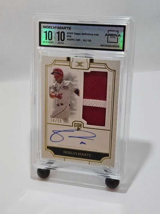 2024 Topps Definitive Collection Noelvi Marte Rookie Patch Auto /50 Arena Club 10/10 Gem Mint – Cincinnati Reds