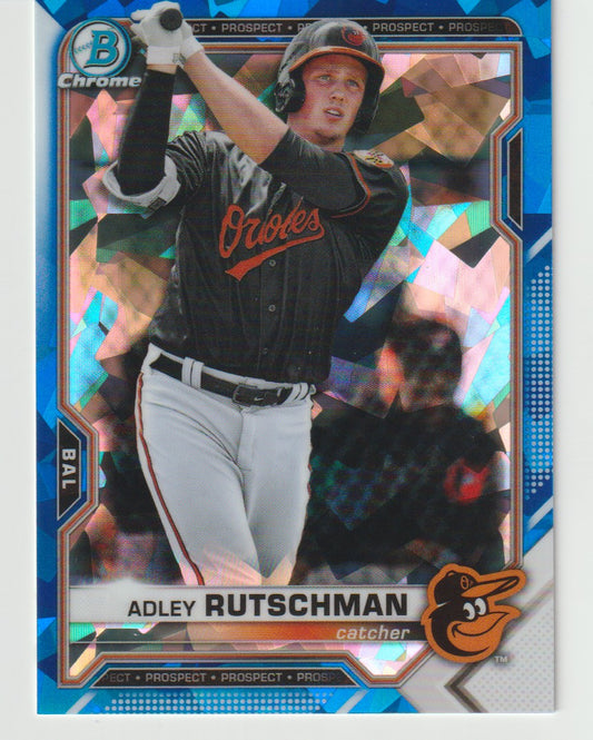 Baseball trading card of Adley Rutschman with colorful border
