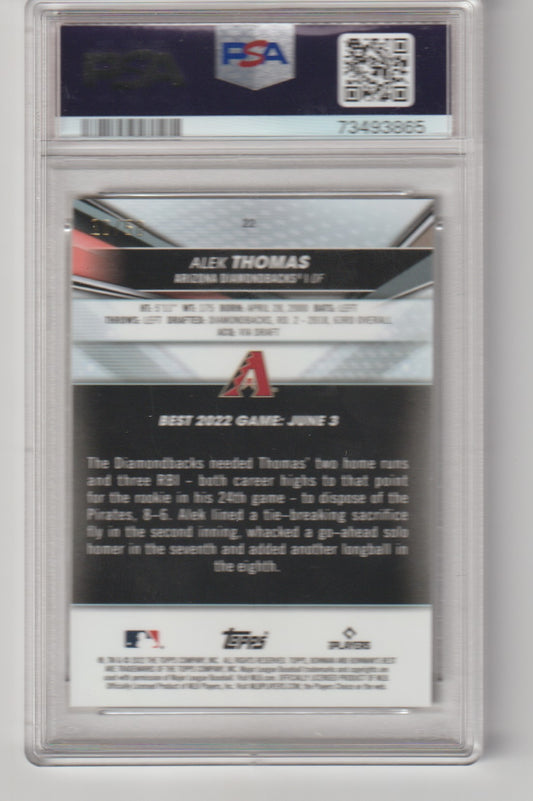 Baseball trading card in a protective case with branding and text