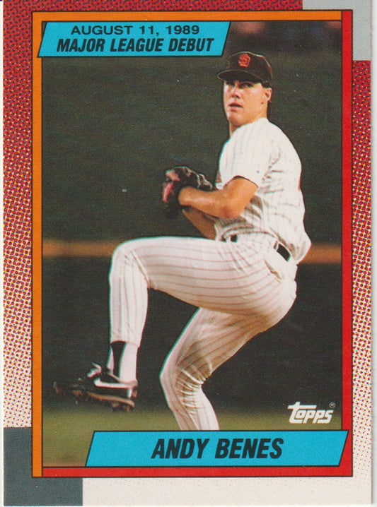 Baseball trading card of Andy Benes with a red border and 'Topps' logo.