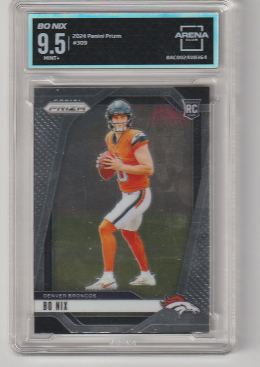 Football trading card of BO NIX in a protective case with grading information.