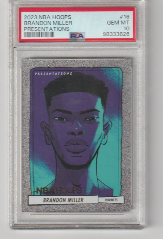 NBA Hoops Brandon Miller card in protective case with grading information