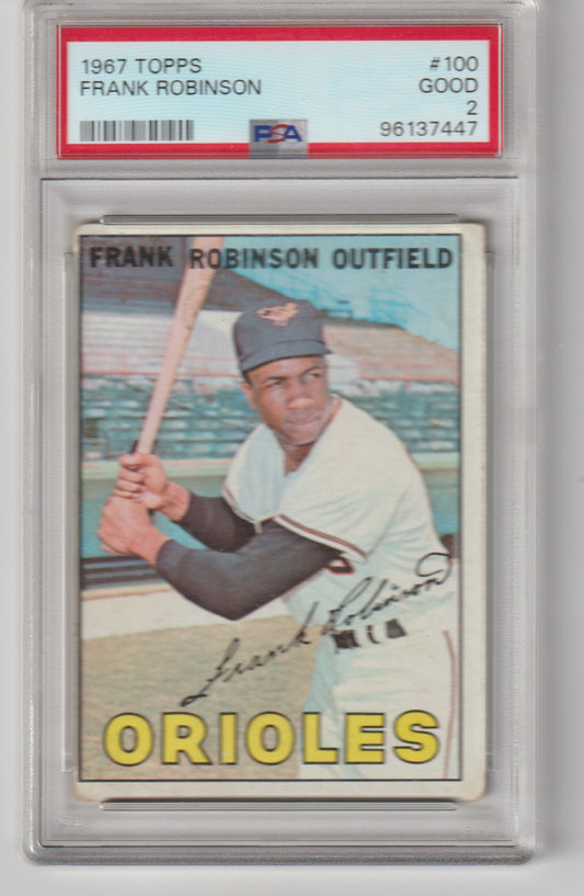 Baseball trading card of Frank Robinson from the 1967 Topps series, graded by PSA.